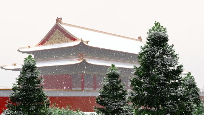 北京故宫博物院冬天下雪