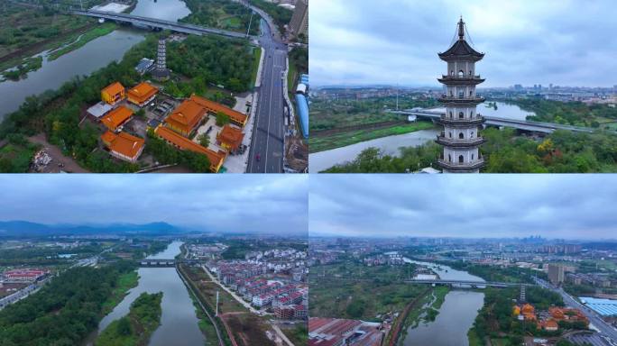 航拍浙江永康宝严寺 永康地标建筑