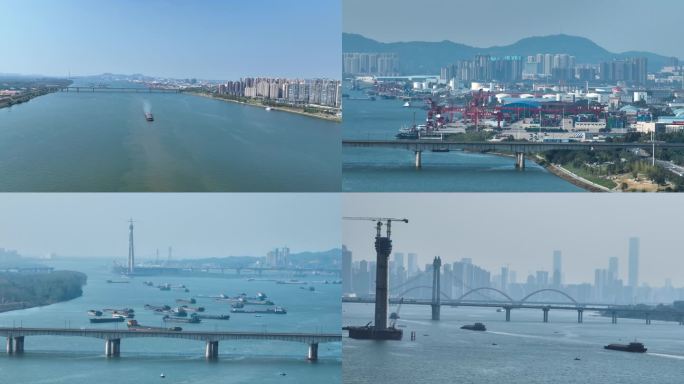 4K航拍长沙湘江河畔跨江大桥合集2