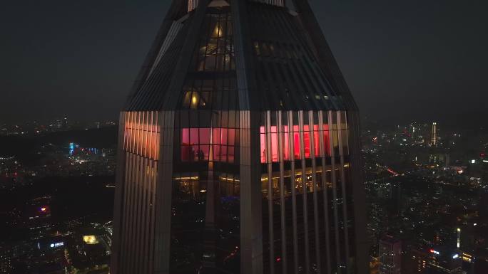 航拍深圳平安金融中心玻璃幕墙反光夜景灯光