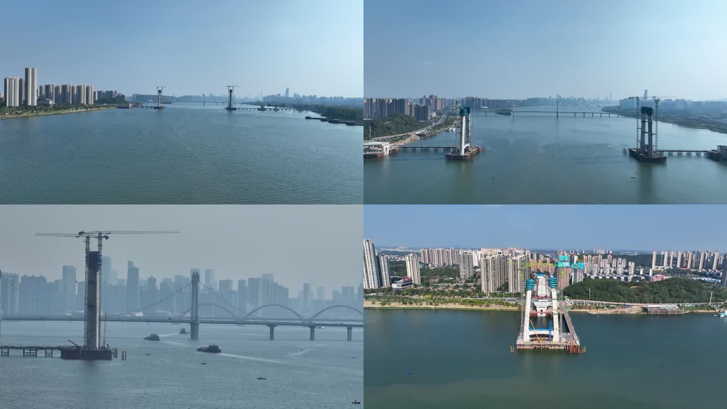 4K航拍长沙湘江河畔跨江大桥合集5