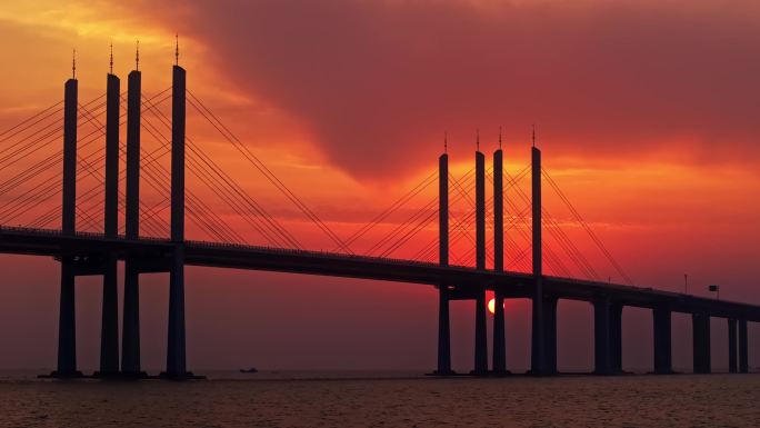 胶州湾大桥日落镜头