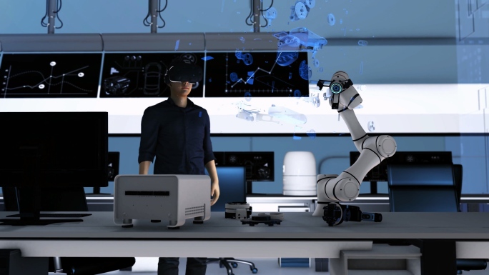 工程师研发开发虚拟屏幕产品零件机械臂动画
