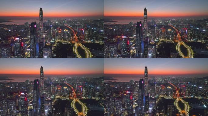 深圳福田区CBD平安金融中心日落夜景