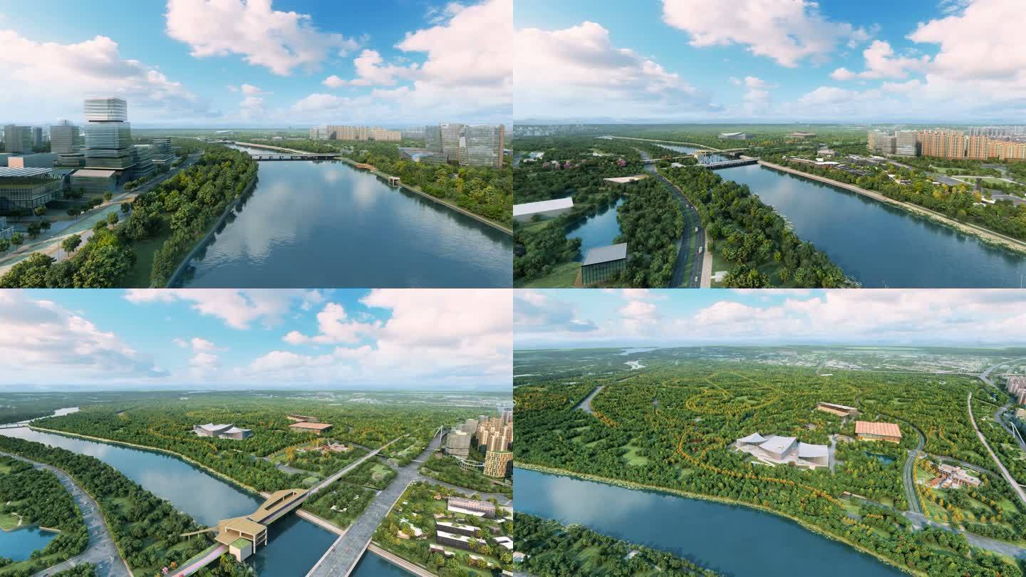 北京通州生态河道规划美景航拍绿心三大馆