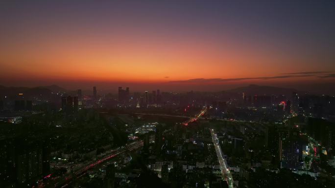 深圳坂田夜景晚霞航拍