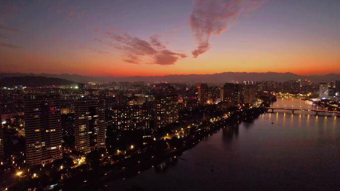 航拍福州城市夜景