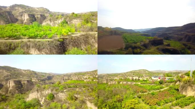 航拍秋天黄土高坡农村田野景象