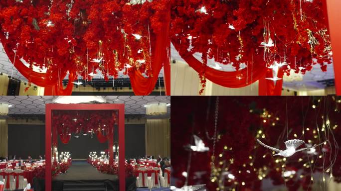 亭子中式红色背景素材结婚婚礼