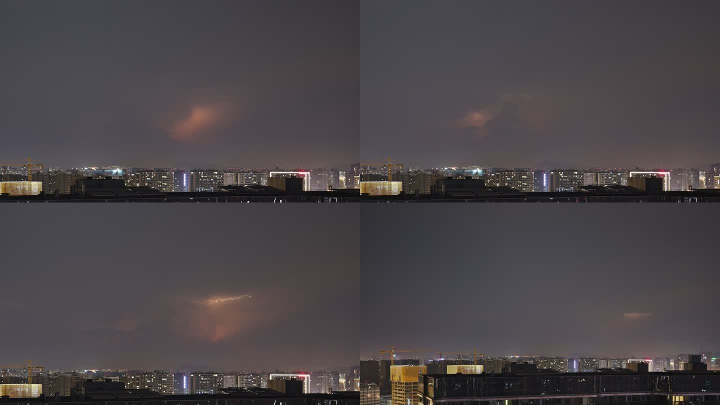 杭州城市夜景天空闪电延时摄影
