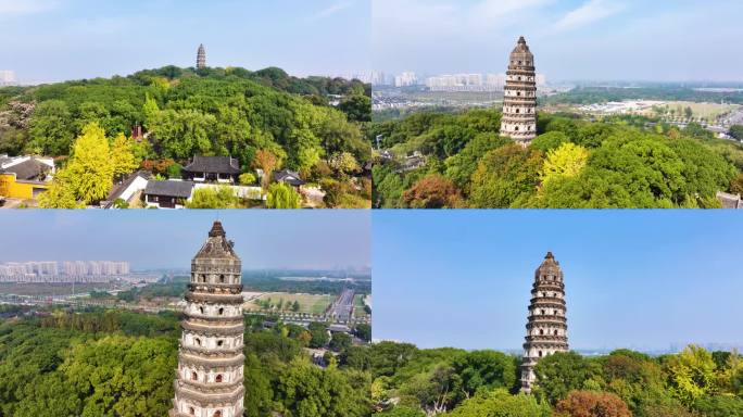 苏州虎丘塔航拍  虎丘山风景名胜区