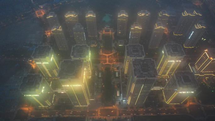 航拍武汉中央商务区CBD商业地产夜景街景