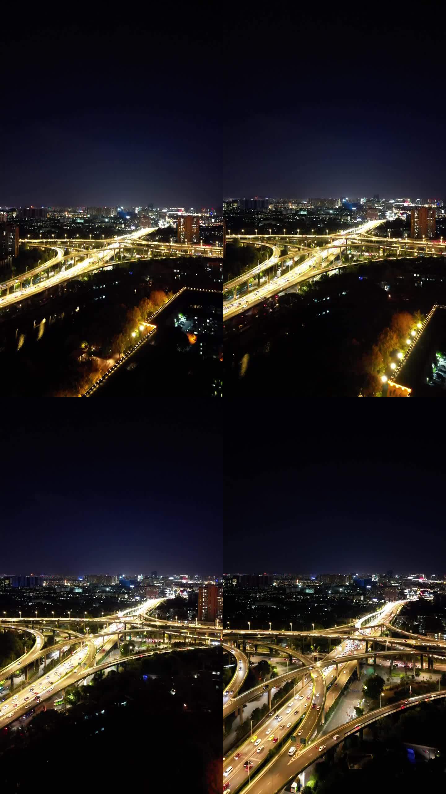 南京城市立交桥夜景航拍
