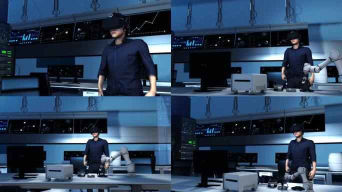 工程师体验佩戴VR眼镜研发开发产品触屏