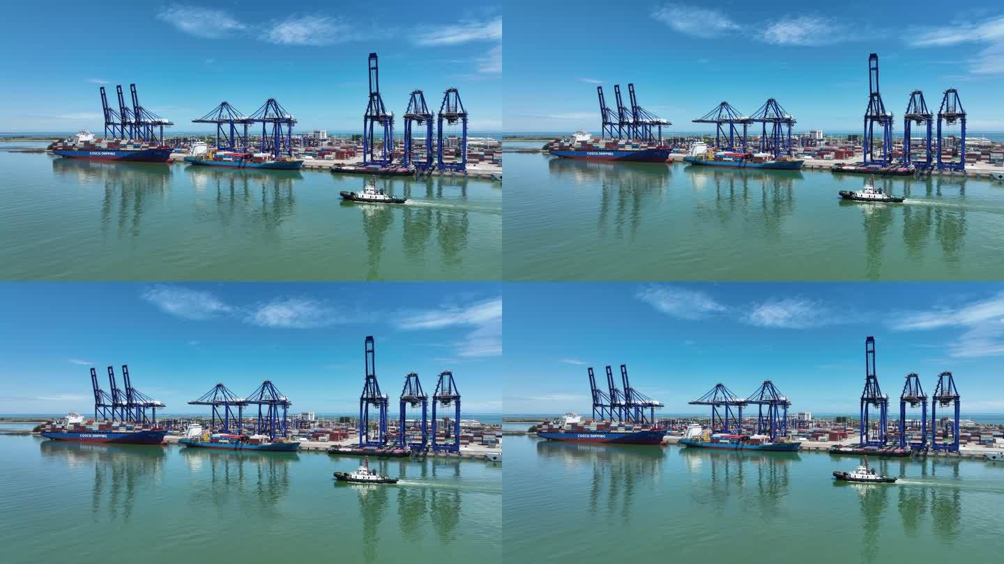 航拍外贸港口洋浦港洋浦国际码头