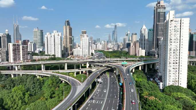 高清航拍上海市延安路高架桥