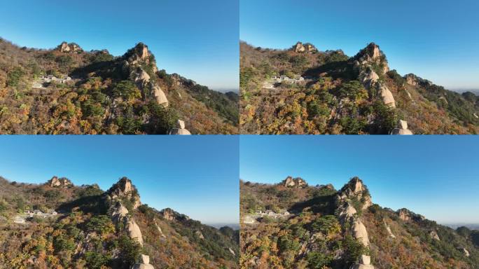 航拍千山山巅石峰景色