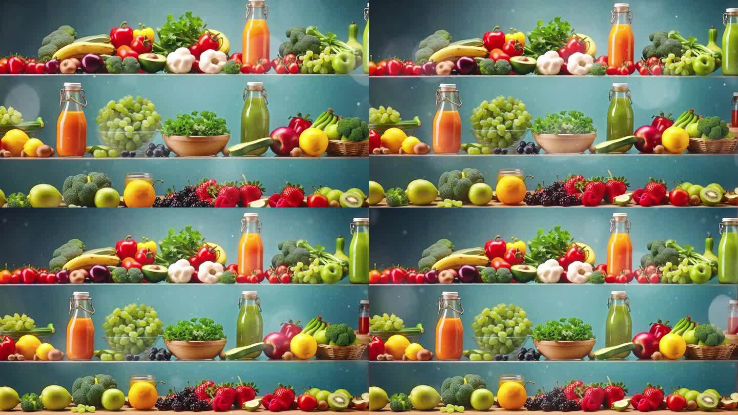 4K厨房有机蔬菜水果概念背景视频