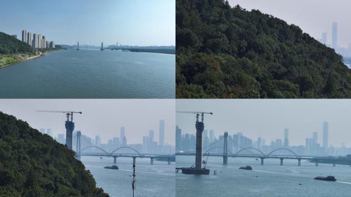 4K航拍长沙湘江河畔跨江大桥5