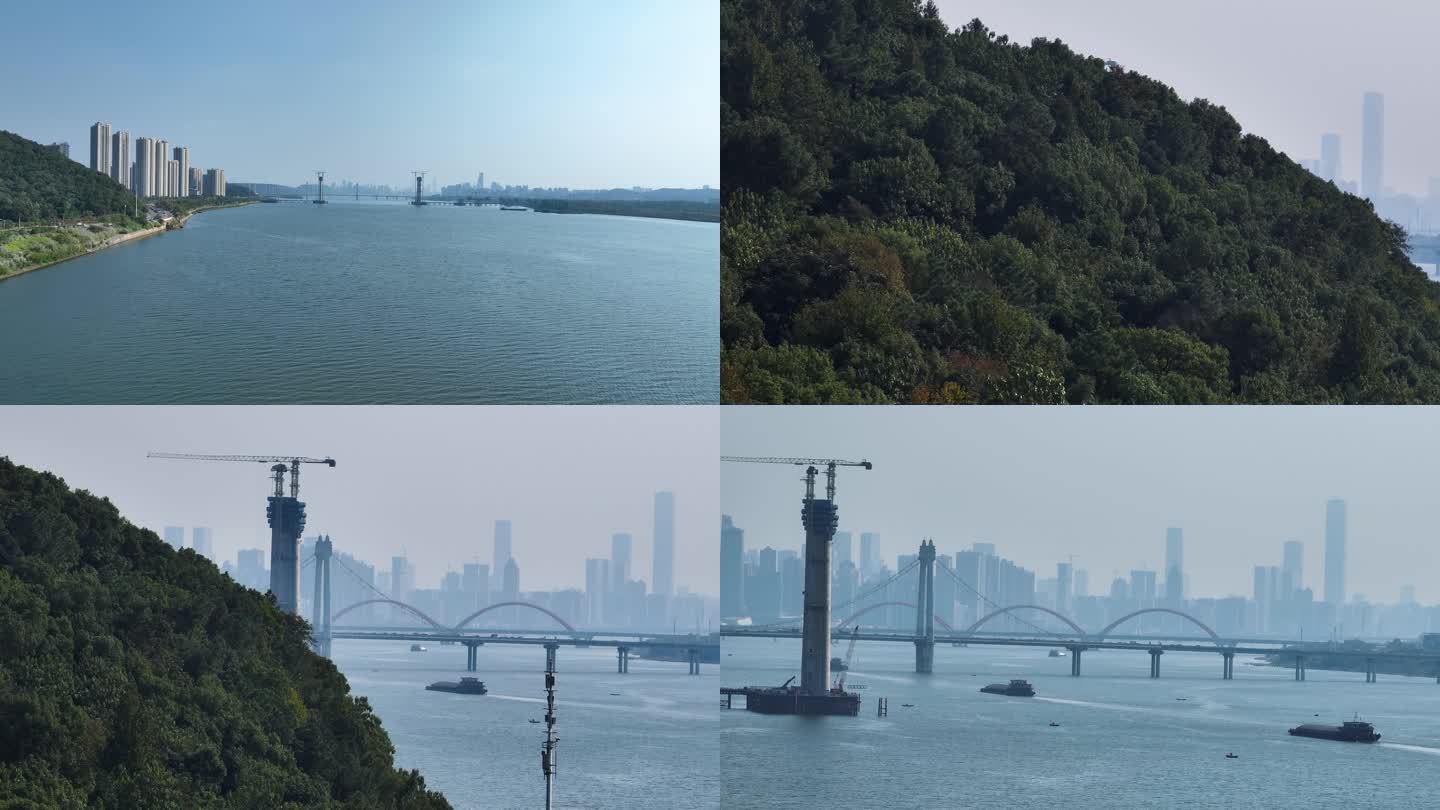 4K航拍长沙湘江河畔跨江大桥5