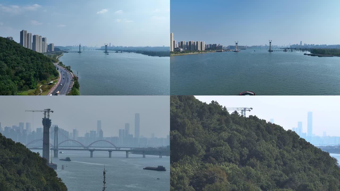 4K航拍长沙湘江河畔跨江大桥8