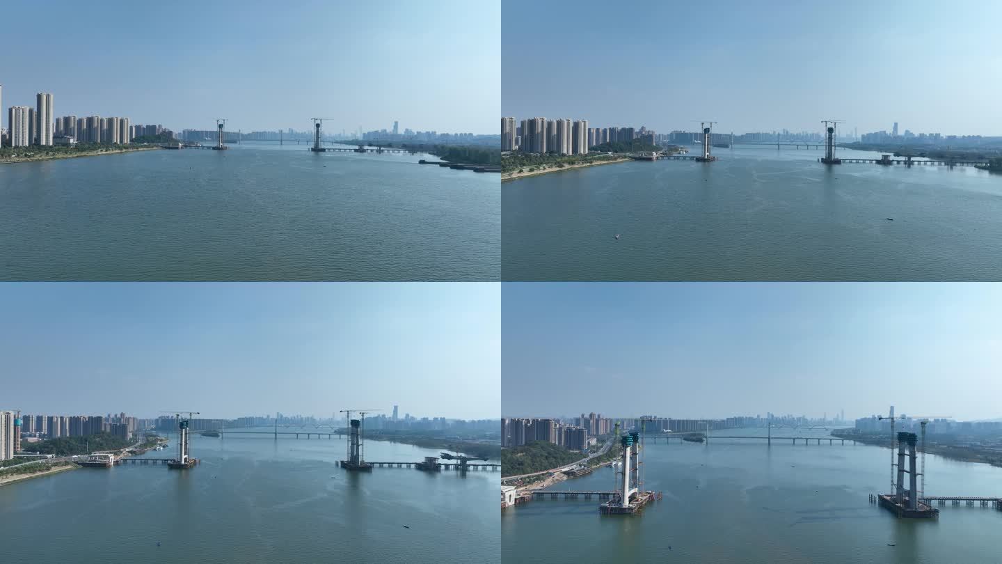 4K航拍长沙湘江河畔跨江大桥