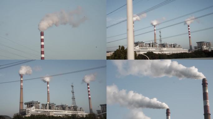 烟囱冒烟化工厂发电厂工业污染4K