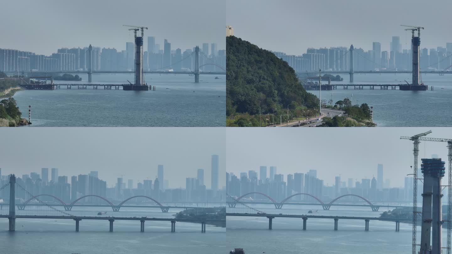 4K航拍长沙湘江河畔跨江大桥6
