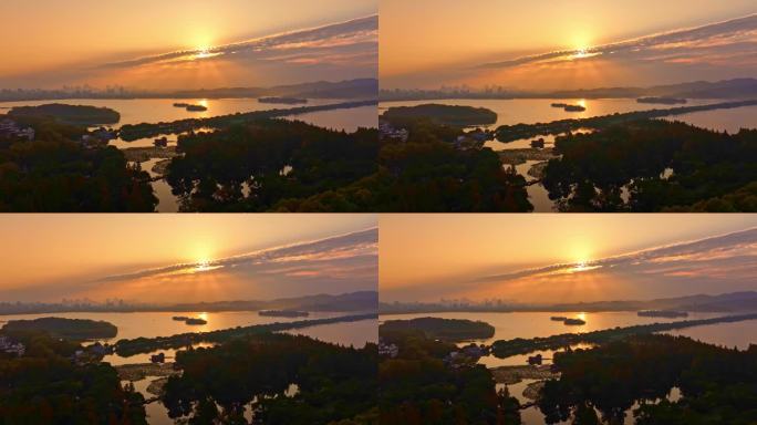 4K航拍清晨的西湖