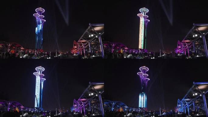 高清实拍2023北京朝阳灯光节奥林匹克塔