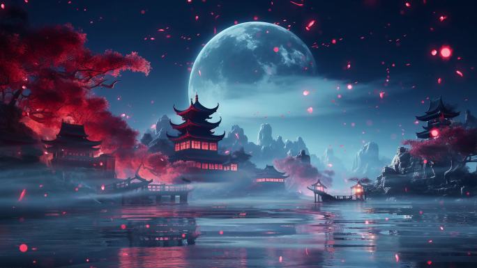 4k梦境月色 奇幻湖景 童话唯美月夜