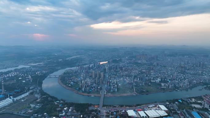 4K航拍衡阳耒阳城市风景耒水河畔2