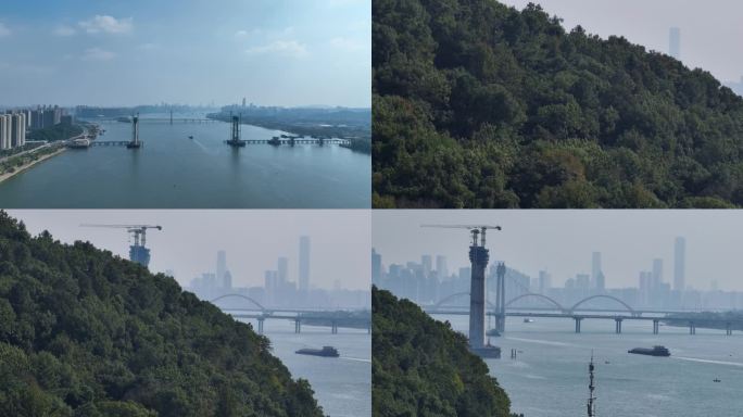 4K航拍长沙湘江河畔跨江大桥3
