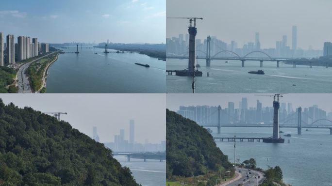 4K航拍长沙湘江河畔跨江大桥7