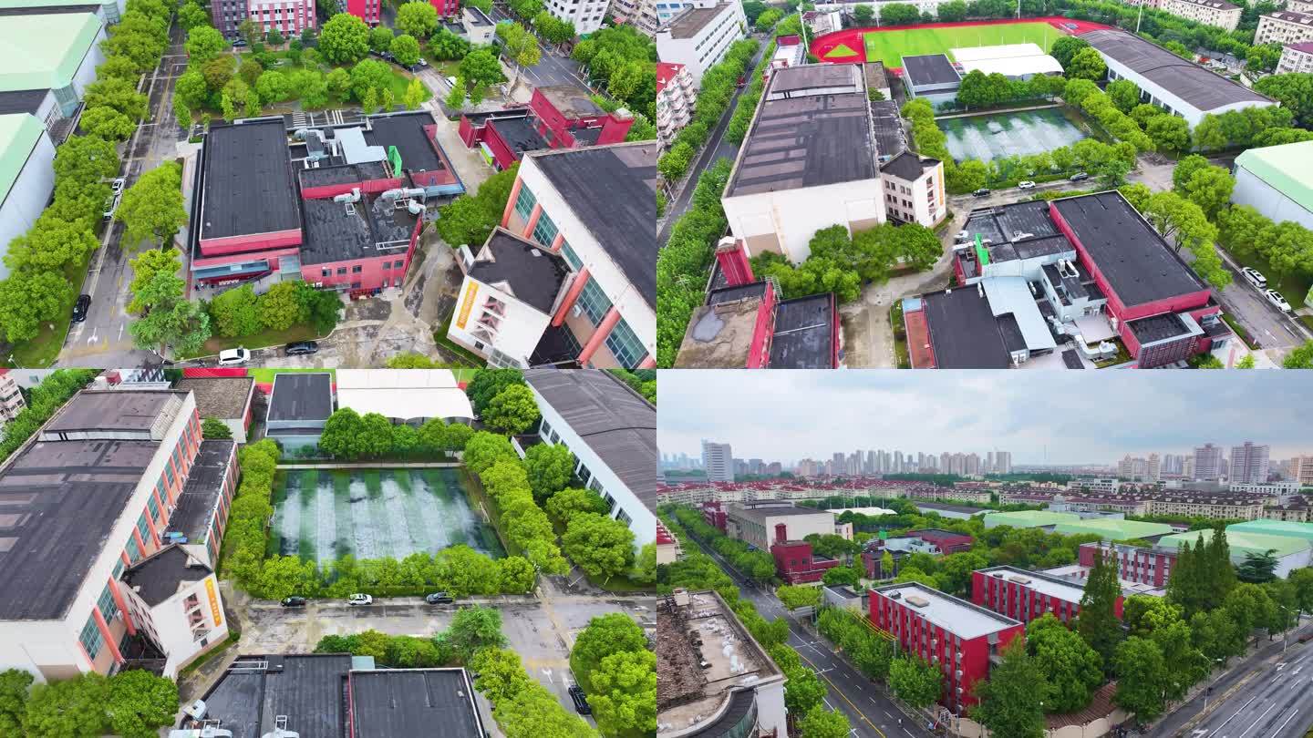 上海体育大学徐汇校区航拍校园风景风光素材