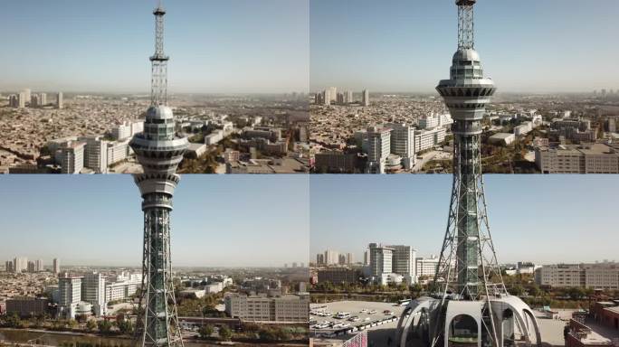 新疆喀什老城区日间航拍昆仑塔电视塔