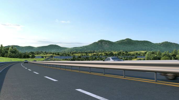 汽车行驶山间高速公路三维动画