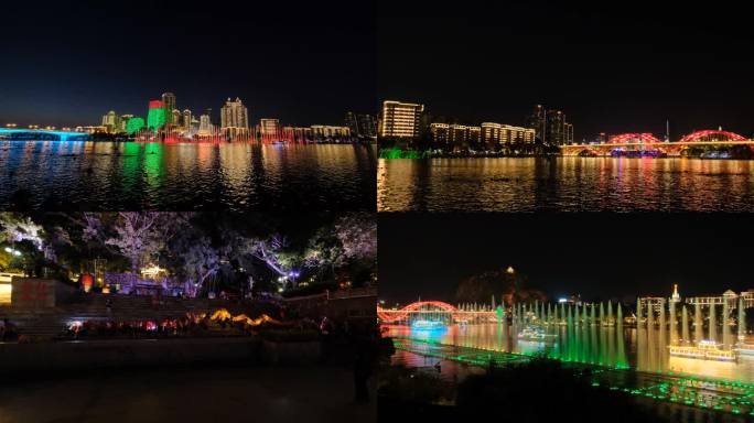 广西柳州夜景柳江音乐喷泉