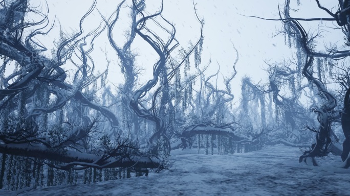 4k风雪恐怖枯树林下雪背景①