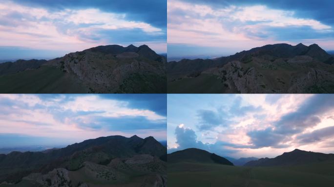 新疆航拍晚霞夕阳下的新疆大山4K
