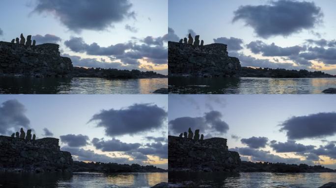 延时摄影:复活节岛，莫艾塔海考古建筑群，拉帕努伊国家公园，智利。