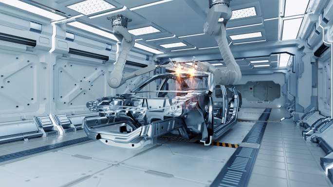 4k原创商用汽车机械臂制造工业智能生产线