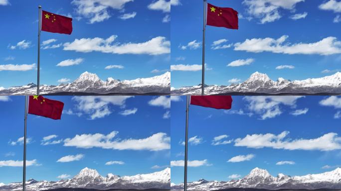 蓝天雪山高原五星红旗飘扬实拍升格