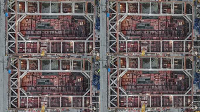 从上往下看航拍上海松江枢纽建筑结构