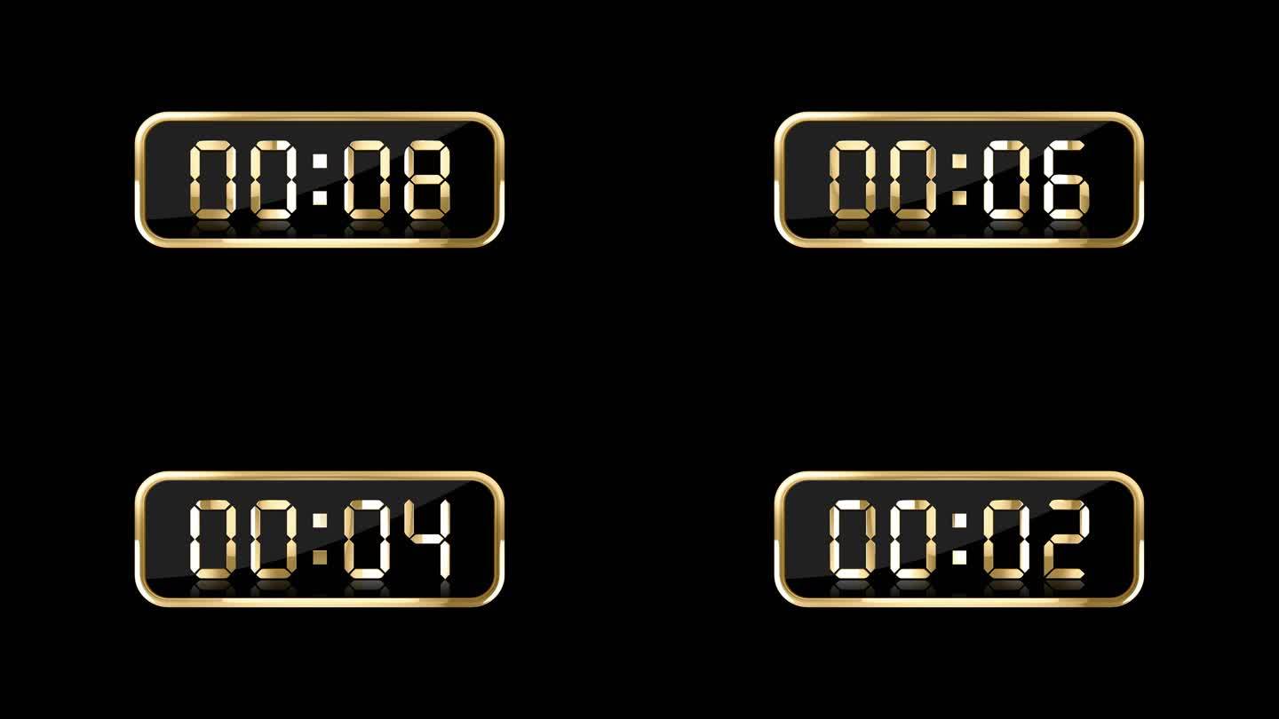4K金色液晶数字计时器通道视频10秒钟