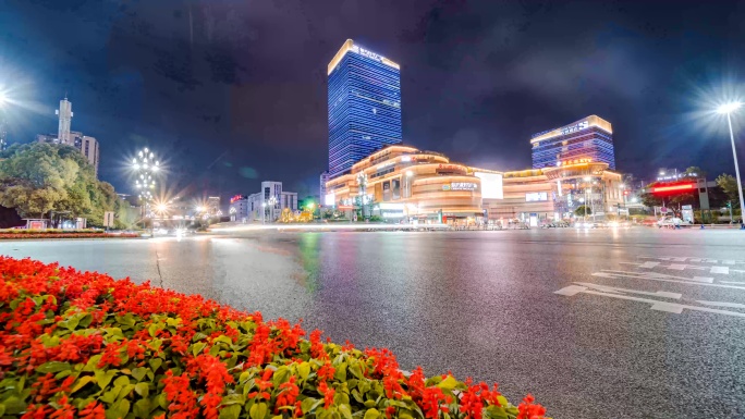 城市商业交通夜景延时摄影