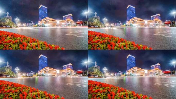 城市商业交通夜景延时摄影