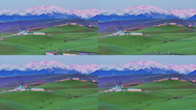 航拍新疆雪山空中草原