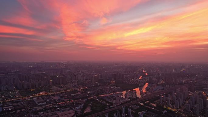 江苏常州城市风景黄昏天空晚霞航拍