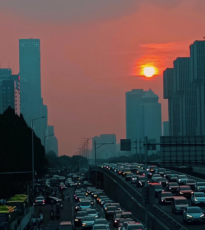 北京长安街国贸金色夕阳日落世纪火烧云晚霞